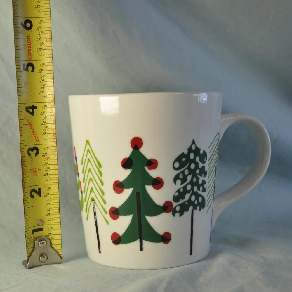 *BOGO mugs* 18 oz mug crate & barrel 2014 jenny bowers christmas trees (w1246)